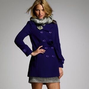 J Crew Wool Lille Cobalt Blue Belted Peacoat